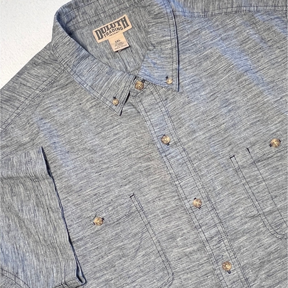 Duluth Trading Co. Hemp Organic Cotton Shirt 2XL Short‎ Sleeve Chambray Stylish